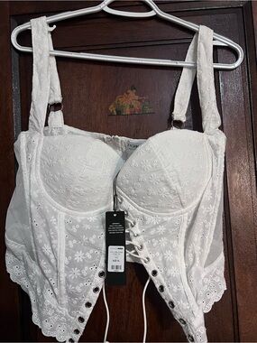 White Eyelet Lace Corset Bralette - Women Intimates